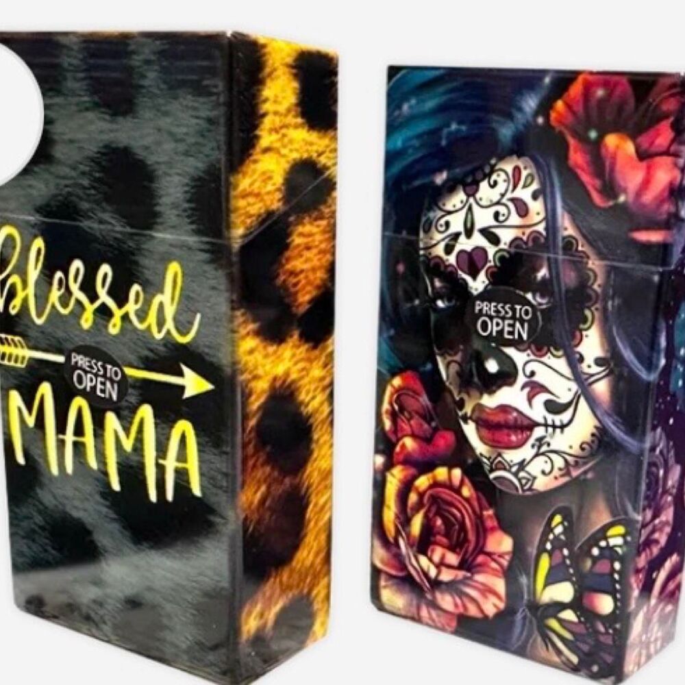 Smokezilla Blessed Mama and Skull Cigarette Boxes 100's PRESS TO OPEN EASY
